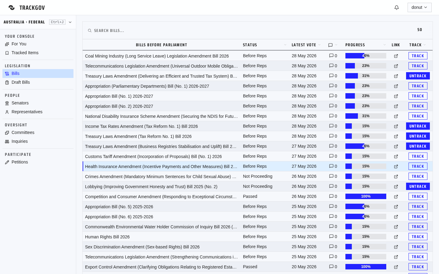 Bills on TrackGov